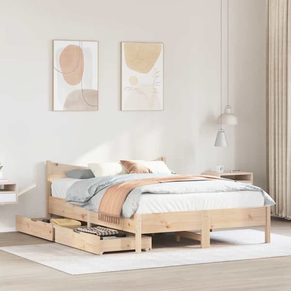 vidaXL Sengeramme med skuffer 140x200 cm heltre furu