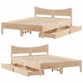 Miniatyrbilde 10 av 11: vidaXL Sengeramme med skuffer 140x200 cm heltre furu
