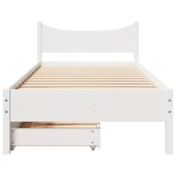 vidaXL Sengeramme med skuffer hvit 100x200 cm heltre furu