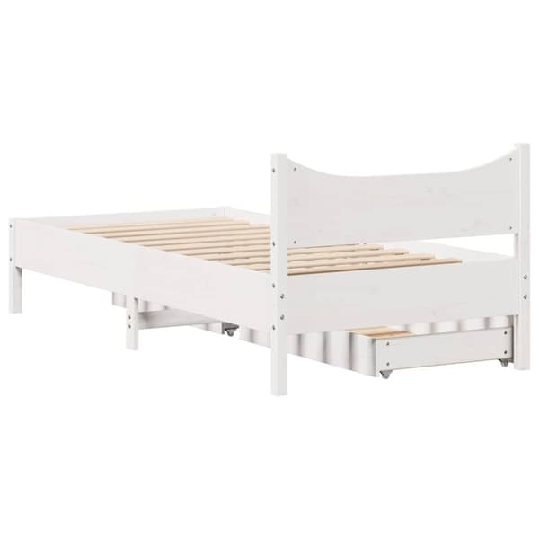 vidaXL Sengeramme med skuffer hvit 100x200 cm heltre furu
