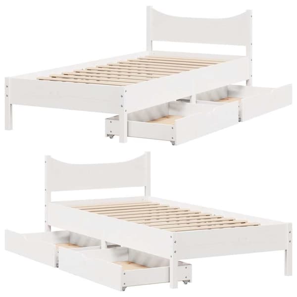 vidaXL Sengeramme med skuffer hvit 100x200 cm heltre furu