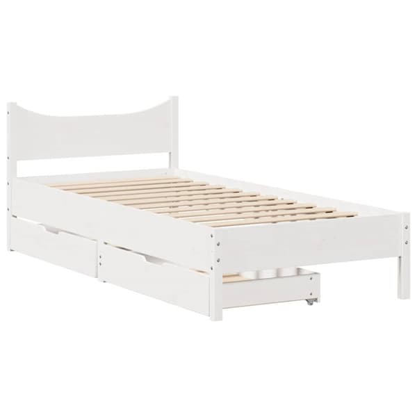 vidaXL Sengeramme med skuffer hvit 100x200 cm heltre furu