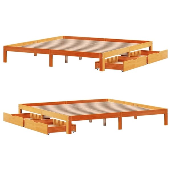 vidaXL Sengeramme med skuffer voksbrun 180x200 cm heltre furu
