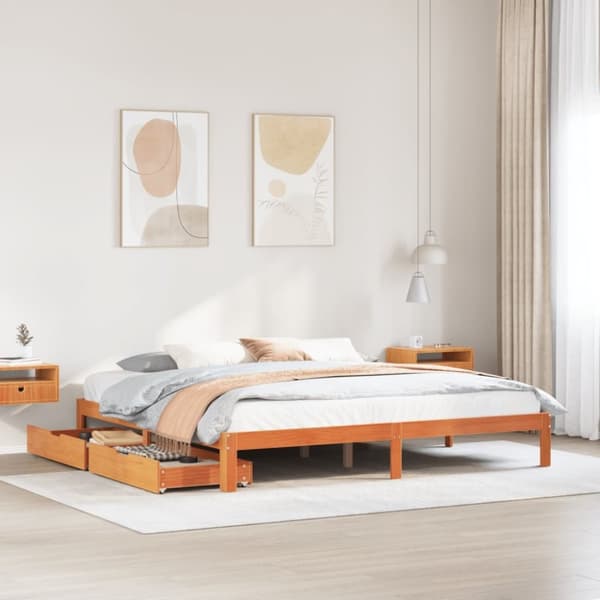 vidaXL Sengeramme med skuffer voksbrun 180x200 cm heltre furu