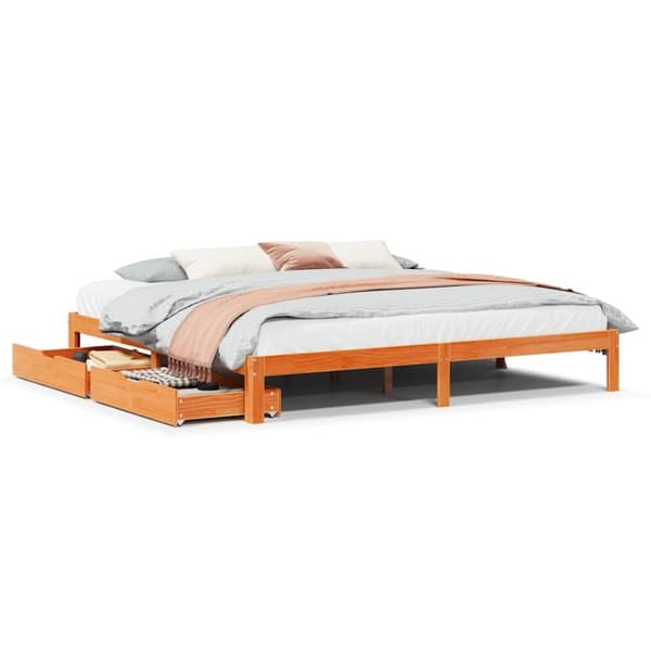 vidaXL Sengeramme med skuffer voksbrun 180x200 cm heltre furu