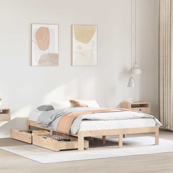vidaXL Sengeramme med skuffer 120x200 cm heltre furu