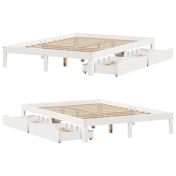 vidaXL sengeramme med skuffer 160x200 cm massivt fyrretræ hvid