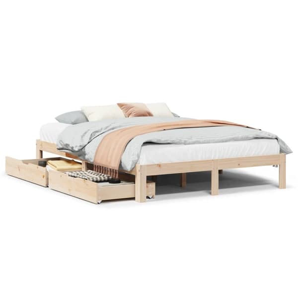 vidaXL sengeramme med skuffer 150x200 cm massivt fyrretræ
