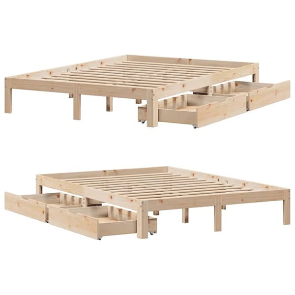 vidaXL sengeramme med skuffer 150x200 cm massivt fyrretræ