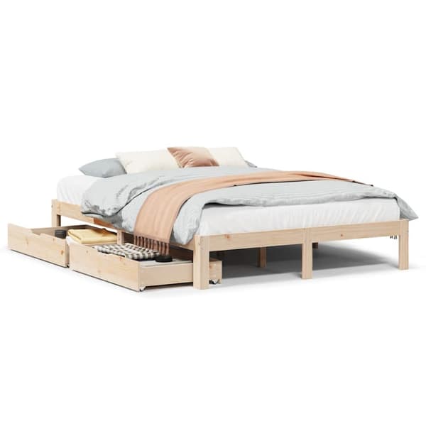 vidaXL sengeramme med skuffer 150x200 cm massivt fyrretræ