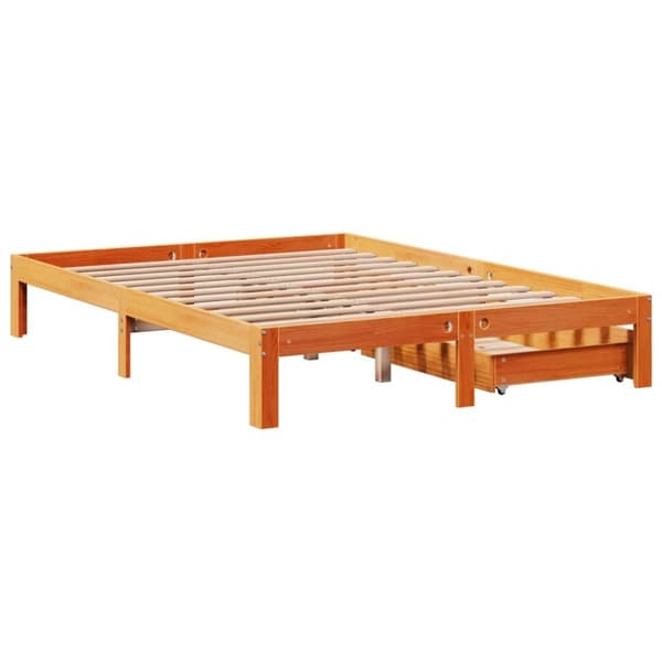 vidaXL sengeramme med skuffer 135x190 cm massivt fyrretræ brun