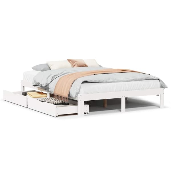vidaXL Sengeramme med skuffer hvit 140x200 cm heltre furu