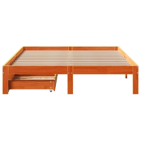 vidaXL Sengeramme med skuffer voksbrun 135x190 cm heltre furu