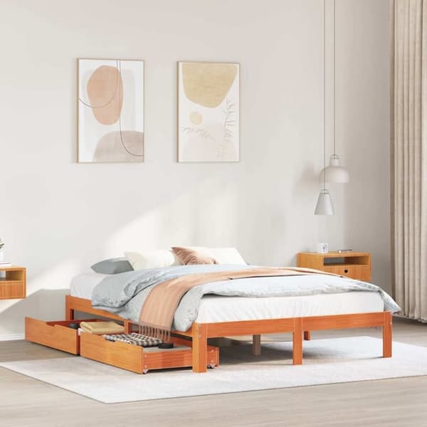 vidaXL Sengeramme med skuffer voksbrun 140x200 cm heltre furu