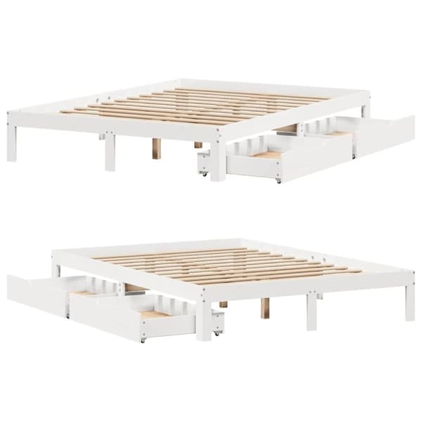 vidaXL sengeramme med skuffer 120x200 cm massivt fyrretræ hvid