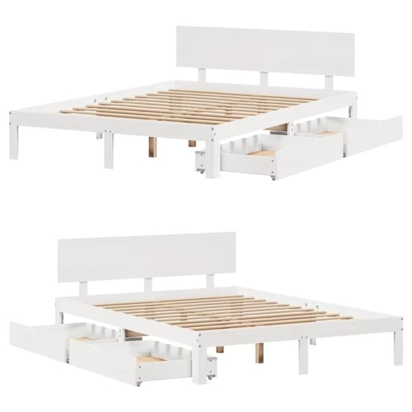 vidaXL sengeramme med skuffer 160x200 cm massivt fyrretræ hvid