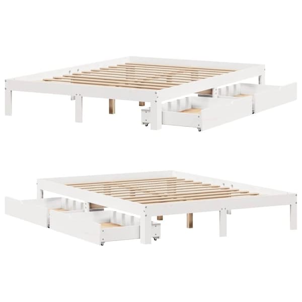 vidaXL sengeramme med skuffer 135x190 cm massivt fyrretræ hvid