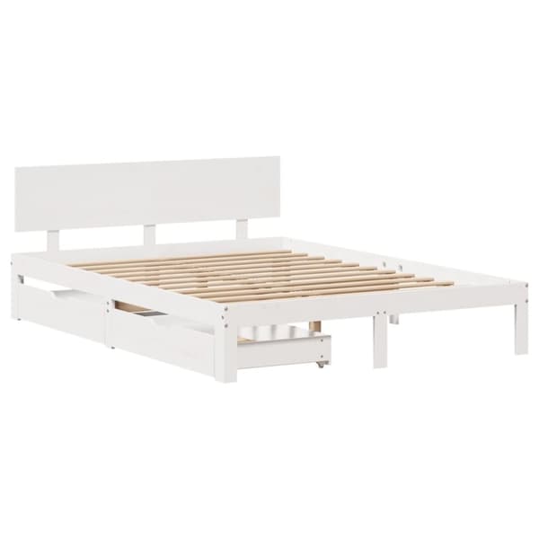 vidaXL sengeramme med skuffer 135x190 cm massivt fyrretræ hvid
