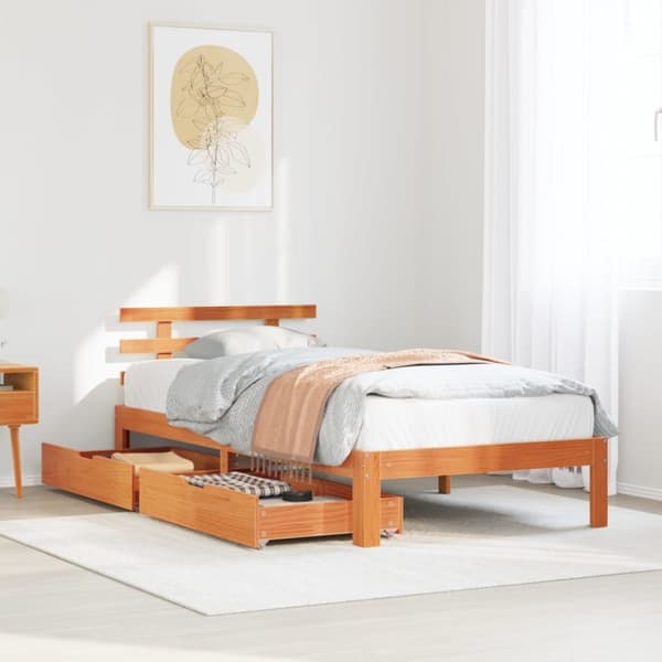 vidaXL Sengeramme med skuffer voksbrun 90x200 cm heltre furu