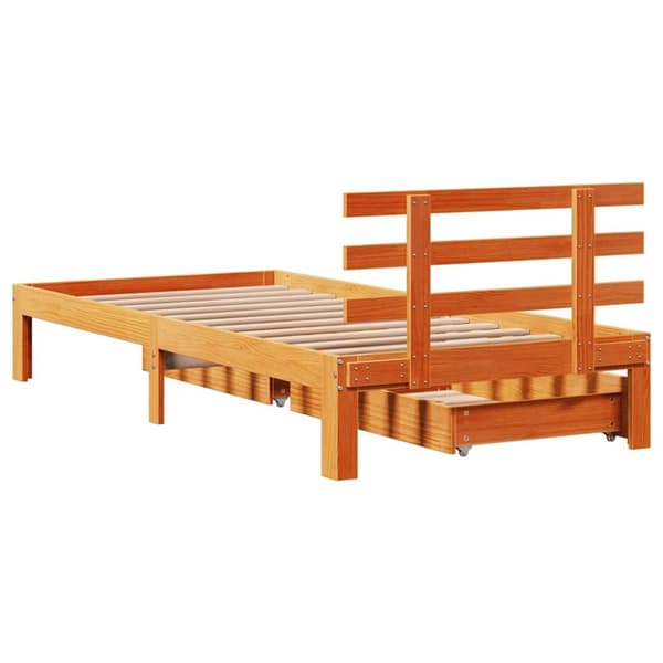 vidaXL sengeramme med skuffer 90x200 cm massivt fyrretræ gyldenbrun