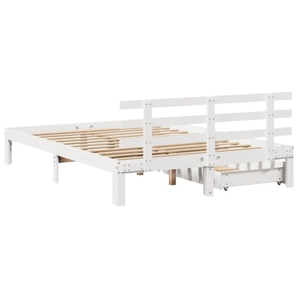 vidaXL Sengeramme med skuffer hvit 140x190 cm heltre furu