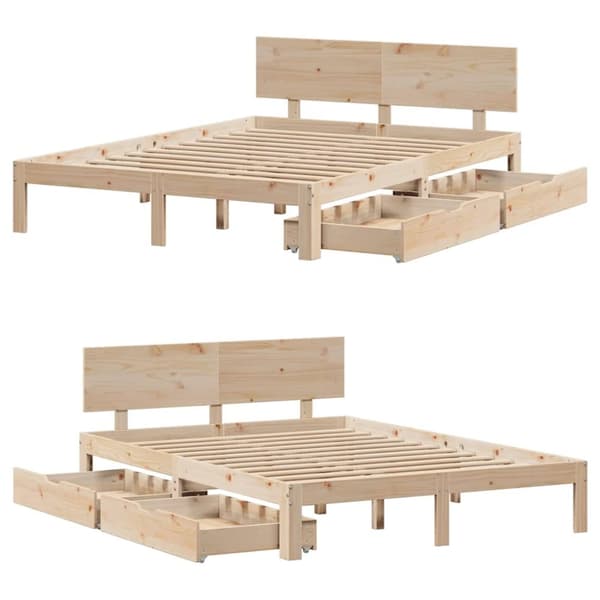 vidaXL sengeramme med skuffer 135x190 cm massivt fyrretræ hvid