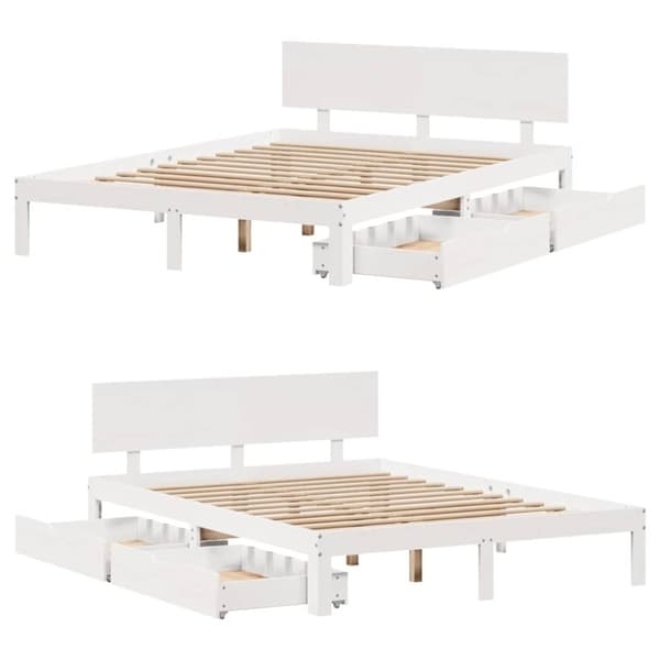 vidaXL sengeramme med skuffer 120x190 cm massivt fyrretræ hvid