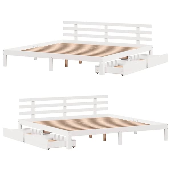 vidaXL Sängram med lådor vit 180x200 cm massiv furu