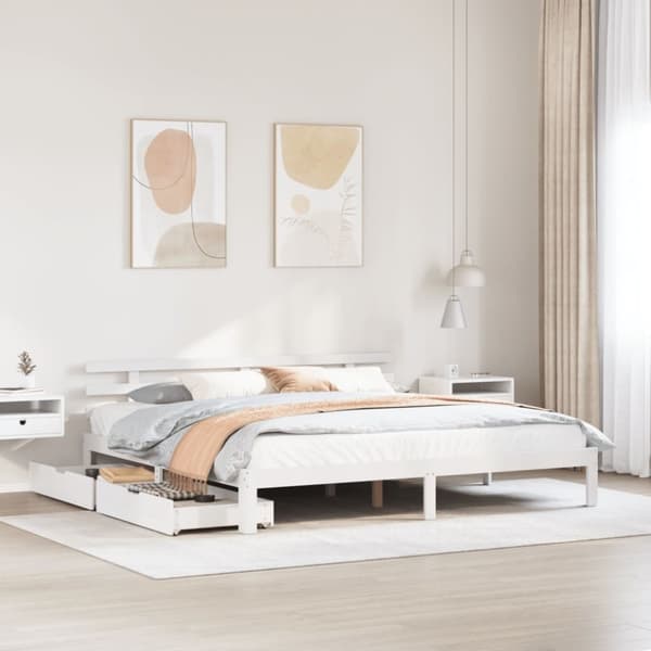 vidaXL sengeramme med skuffer 180x200 cm massivt fyrretræ hvid