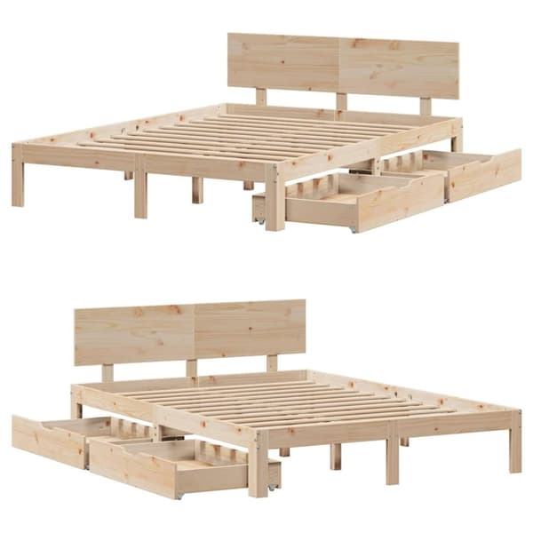 vidaXL sengeramme med skuffer 120x190 cm massivt fyrretræ
