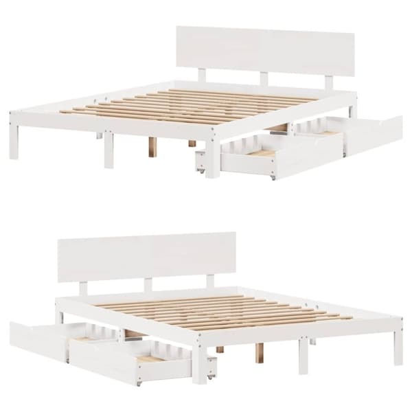 vidaXL Sängynrunko laatikoilla valkoinen 120x200 cm täysi mänty