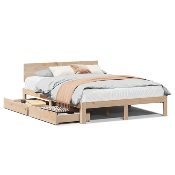 vidaXL sengeramme med skuffer 140x190 cm massivt fyrretræ