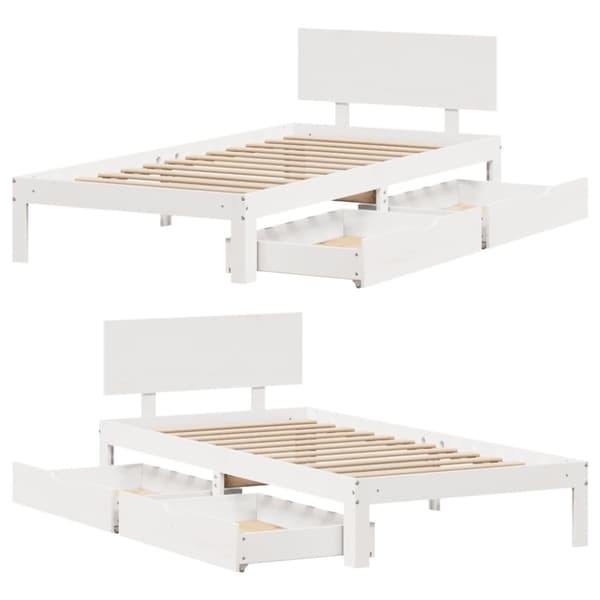 vidaXL sengeramme med skuffer 100x200 cm massivt fyrretræ hvid