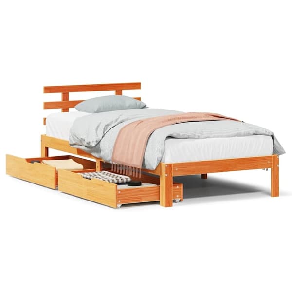 vidaXL Sengeramme med skuffer voksbrun 90x190 cm heltre furu
