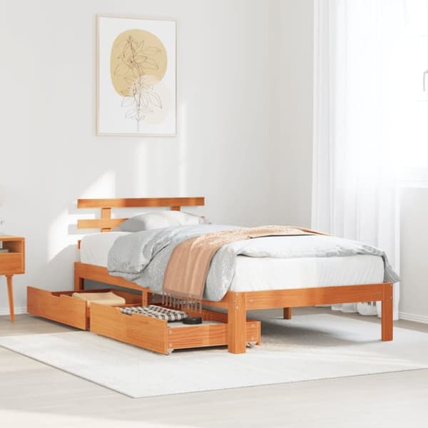 vidaXL Sengeramme med skuffer voksbrun 90x190 cm heltre furu