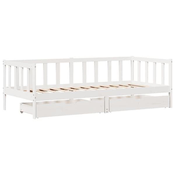 vidaXL Dagbädd med lådor vit 90x200 cm massiv furu