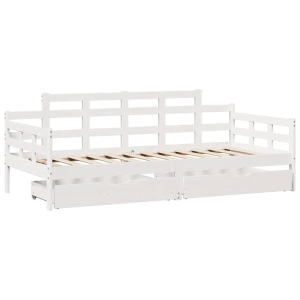 vidaXL Dagseng med skuffer hvit 90x200 cm heltre furu