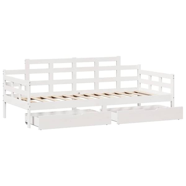 vidaXL Dagseng med skuffer hvit 90x200 cm heltre furu
