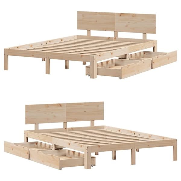 vidaXL Sengeramme med skuffer 140x200 cm heltre furu