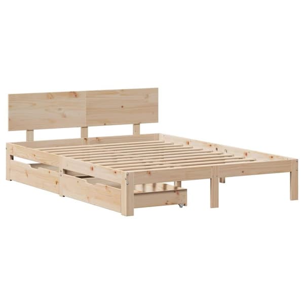 vidaXL Sengeramme med skuffer 160x200 cm heltre furu