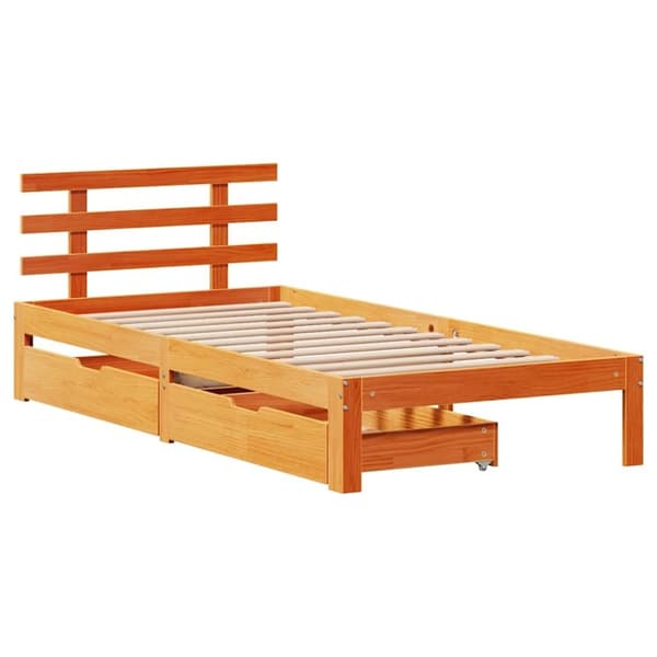 vidaXL Sängynrunko laatikoilla vahanruskea 100x200 cm täysi mänty