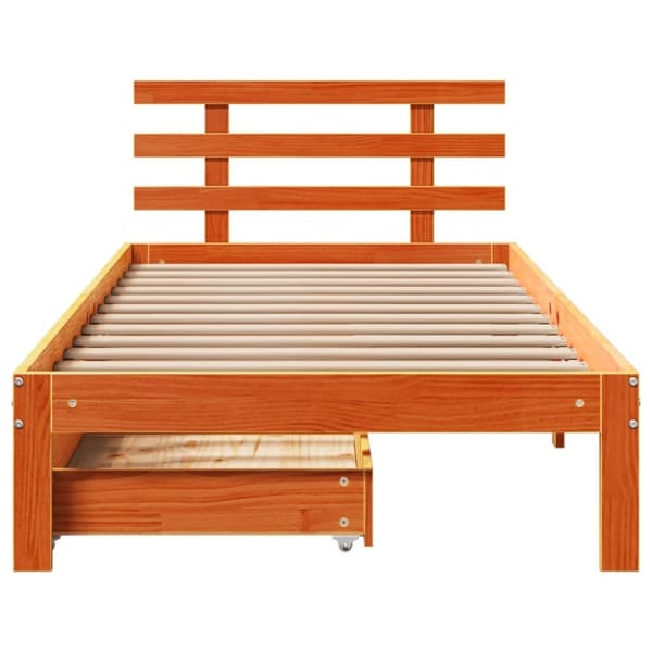 vidaXL Sängynrunko laatikoilla vahanruskea 100x200 cm täysi mänty