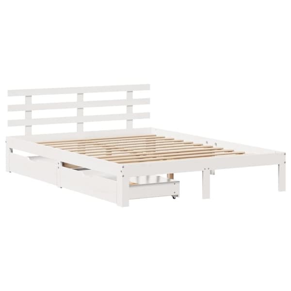 vidaXL Sängynrunko laatikoilla valkoinen 135x190 cm täysi mänty