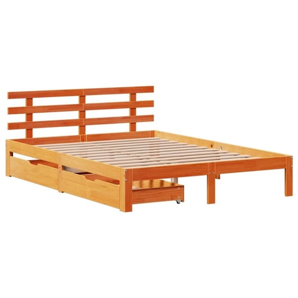 vidaXL sengeramme med skuffer 160x200 cm massivt fyrretræ gyldenbrun