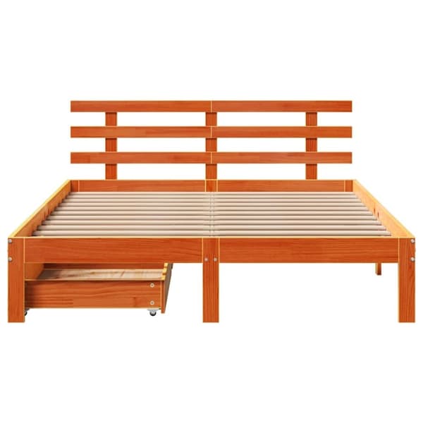 vidaXL sengeramme med skuffer 160x200 cm massivt fyrretræ gyldenbrun