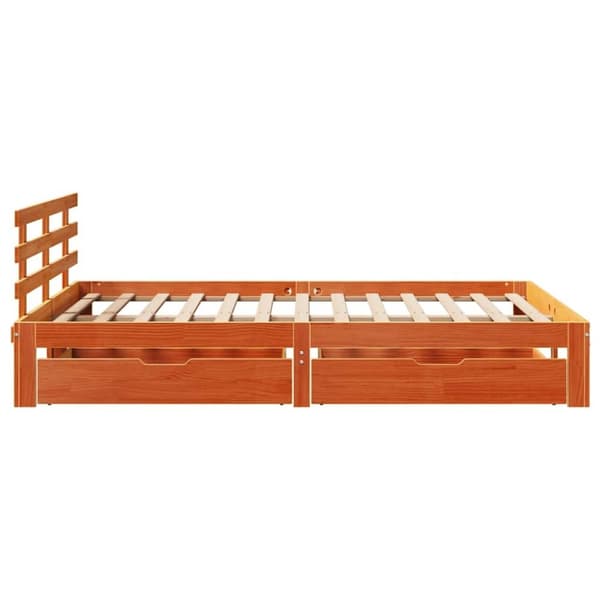 vidaXL sengeramme med skuffer 160x200 cm massivt fyrretræ gyldenbrun