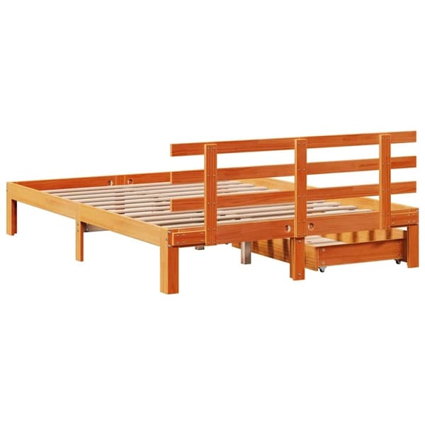 vidaXL sengeramme med skuffer 160x200 cm massivt fyrretræ gyldenbrun