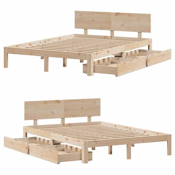vidaXL sengeramme med skuffer 160x200 cm massivt fyrretræ