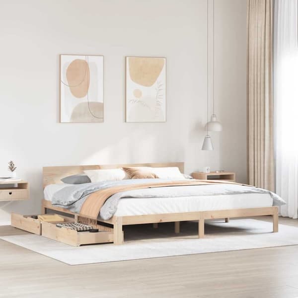 vidaXL sengeramme med skuffer 180x200 cm massivt fyrretræ