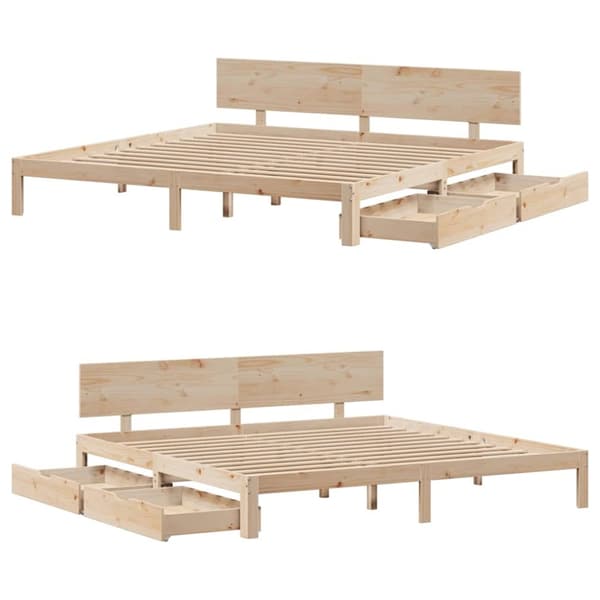 vidaXL Sengeramme med skuffer 180x200 cm heltre furu